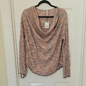 Free People Peach & Blue Marled Knit Top